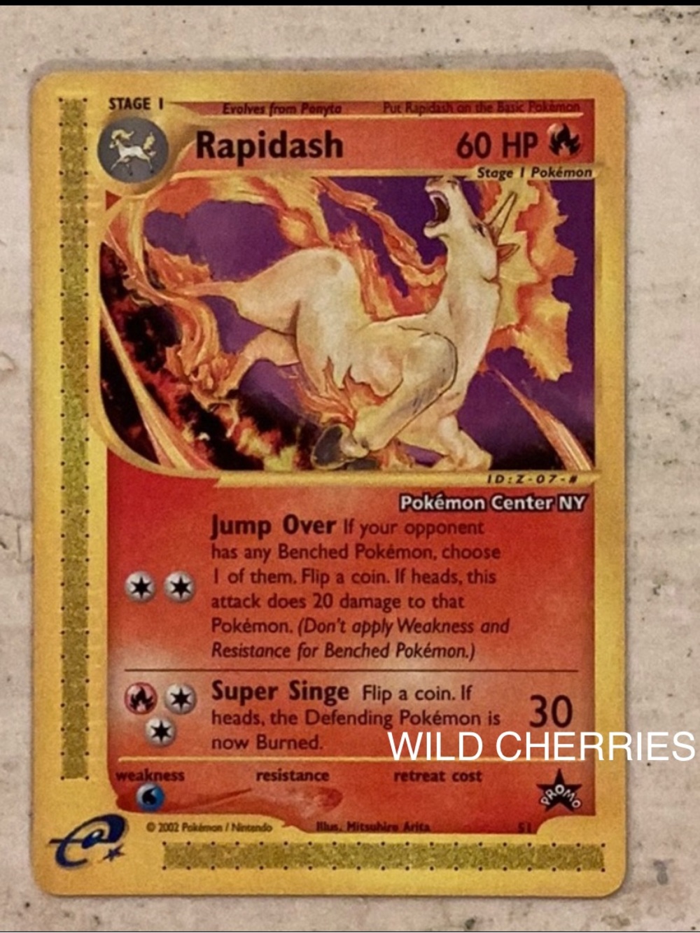Pokemon Rapidash 2002 Stamped Pokemon Center NY 51 Black Star Promo #51 TCG WOTC